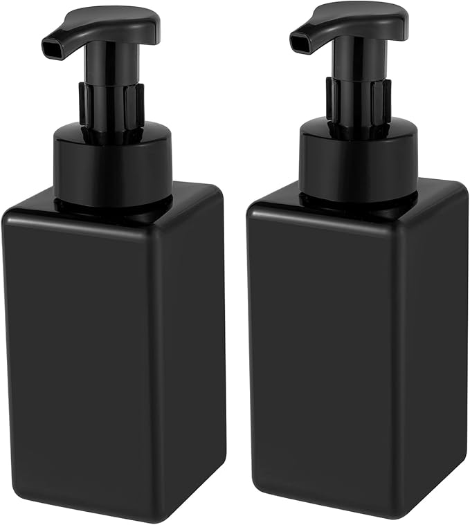 Foaming Soap Dispenser, 15oz Plastic Refillable Pump Bottle, 2 Pack, Black | Hand Dispenser for Liquid Soap, Shampoo & Body Wash – Saves Soap with Rich Foam, Reusable, Easy to Refill, BPA-Free