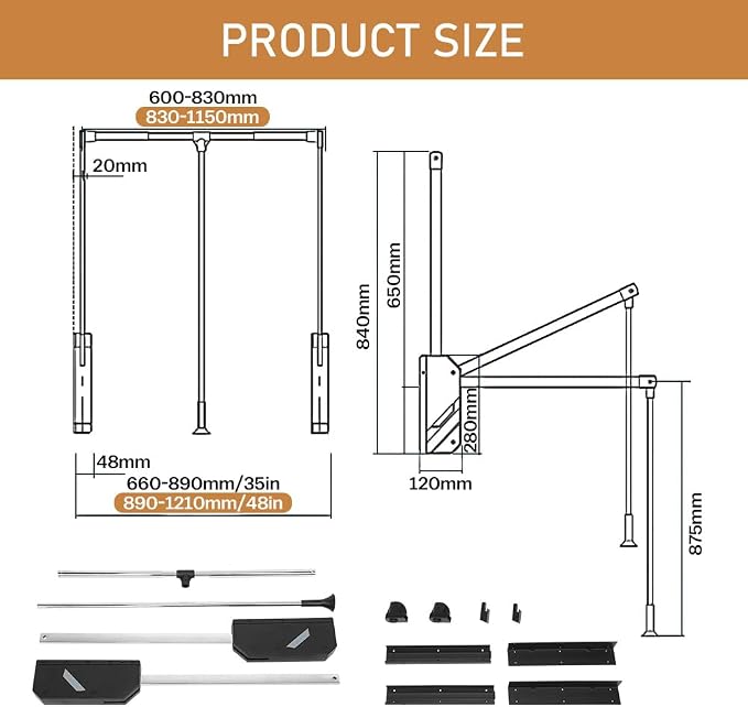 Pull Down Closet Rod, Stainless Steel Adjustable 26''-35'', 60 lbs Capacity | Side & Back Mounted Soft-Close Two-way Buffering Closet Clothes Rod Wardrobe Lift Rail Organizer for Hanging Clothes