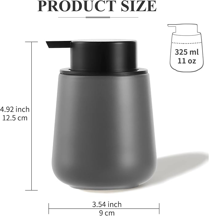 Bosilunlife 12Oz Ceramic Foam Soap Dispenser for Bathroom Kitchen Counter | Premium countertop foam pump creates delicate dense foam, stable desktop placement, Matte Grey
