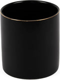 HANKOR Ceramic Pencil Holder for Desk - Cute Gold Trim Pen Aesthetic Makeup Brush Cup Holder Organizer for Desktop Storage Stationery Office Home Supplies, Black