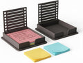 Sticky Note Holder for 3x3 Post It Notes with Stencil and Line Box Drawing Template Office Home Memo Pad Organizer Dispenser (Coffee 2 PCS)