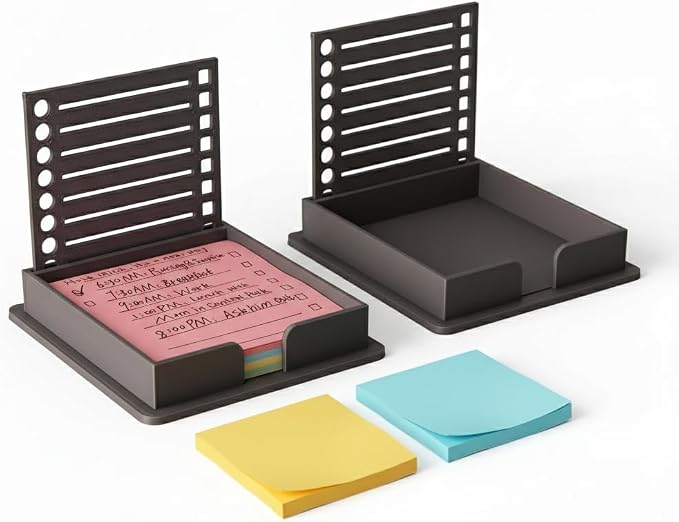 Sticky Note Holder for 3x3 Post It Notes with Stencil and Line Box Drawing Template Office Home Memo Pad Organizer Dispenser (Coffee 2 PCS)