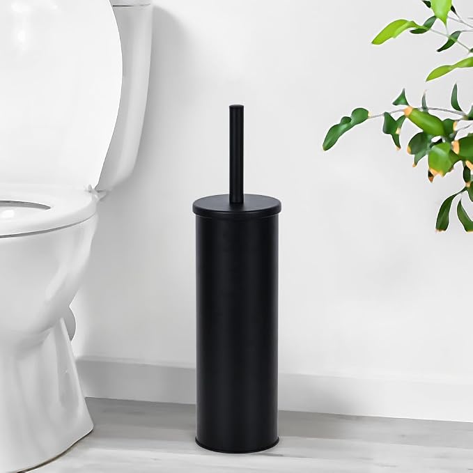 Deep & Sturdy Toilet Bowl Brush with Holder - Durable Scrubbing - Toilet Cleaners - Household Essentials - Silicone Brush - Bathroom Cleaner - Cleaning Supplies - Household Supplies, Matte Black