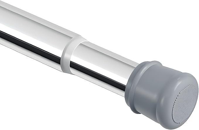 No Sectional Assembly Tension Curtain Rod 56-104 Inch | 1" Diameter Spring Long Adjustable Shower Curtain Rods for Bathroom Windows Closet No Drilling No Rust, Silver