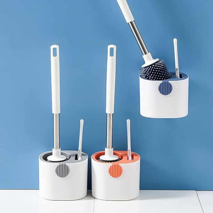 Toilet Brush and Holder Set, Wall-Mounted Floor-Standing Toilet Cleaning Tools with Base Home Cleaning Brush Bathroom Accessories (Color : Gray) (Orange)