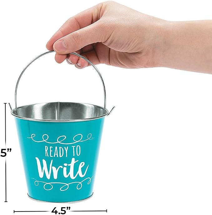 Fun Express Sharp & Dull Pencil Holder, 2 Pack Metal Pail Set | Classroom Organization and Storage, Pencil Dispenser, Elementary School Teacher Desk Accessories, Teacher Must Haves