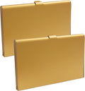 Slim Business Card Case, Gold, 2 Pack | Professional Pocket Metal Case, Buckle Closure, For Men and Women