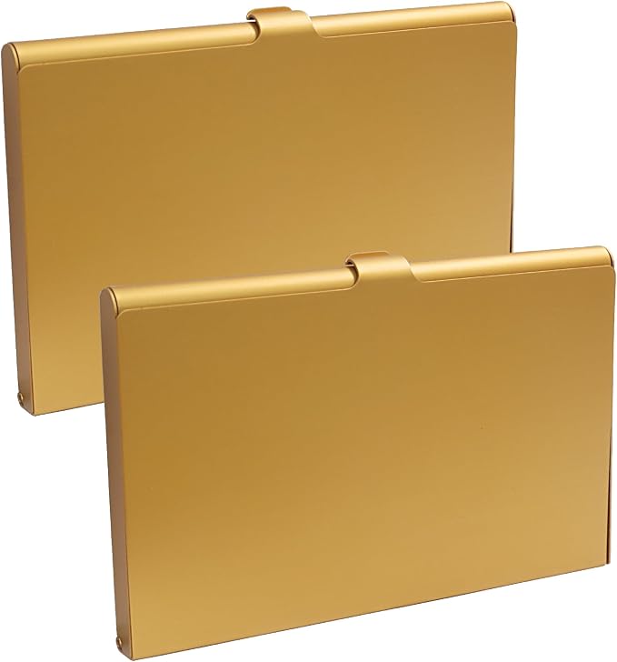 Slim Business Card Case, Gold, 2 Pack | Professional Pocket Metal Case, Buckle Closure, For Men and Women