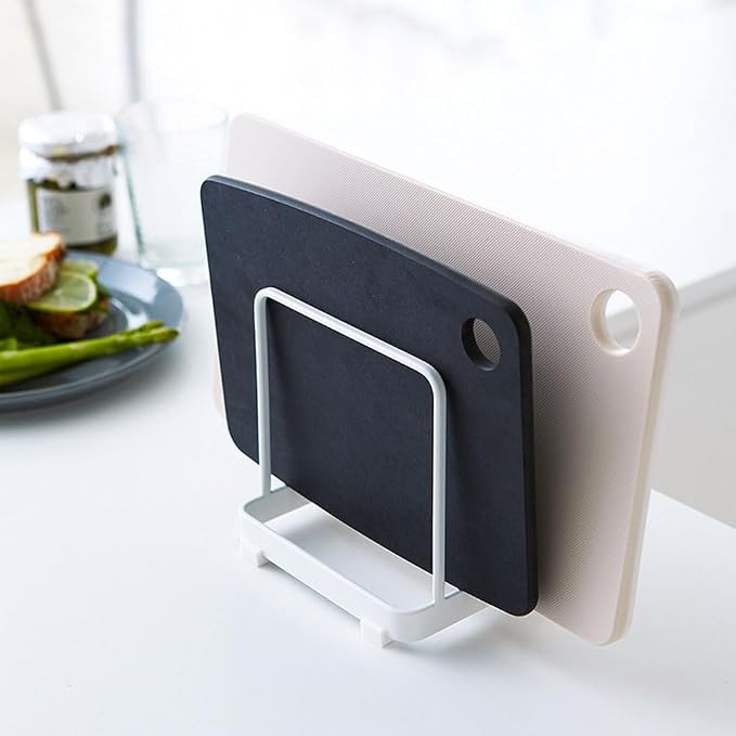 Cutting Board Organizer, Cutting Board Holder Rack, Baking Cookie Pan Sheets for Cabinet Storage or Kitchen Counter (White)