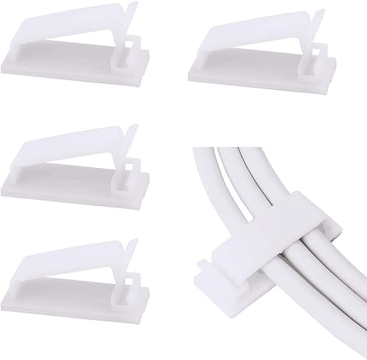 SOULWIT® 50 x Self-Adhesive Cable Management Clips for USB Cable TV, Charger, Audio, Wire Clamp for Table, Car, Office, Home