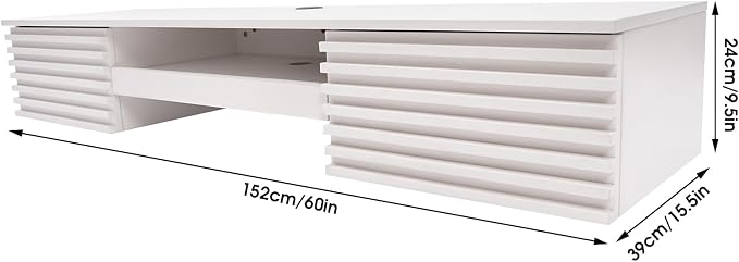 Floating Desk 60'' Wall Mounted Computer Desk with 2 Drawer & Keyboard Tray Home Office Desk Workstation, Cable Hole, Laptop PC Table for Living Room, Bedroom, Office, White