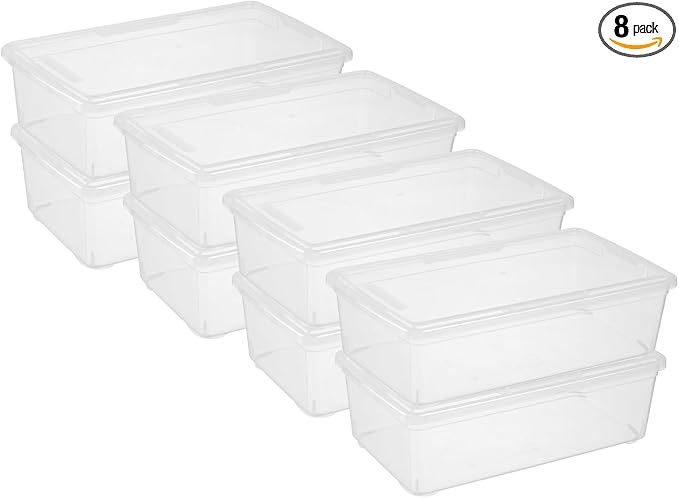 novelinks 8 Pack 6 Quart Clear Plastic Shoe Storage Bins with Lids (Clear) | Shoe Boxes Clear Plastic Stackable, Clear Shoe Storage Boxes, Shoe Containers, Shoe Bins, Craft Organizers and Storage