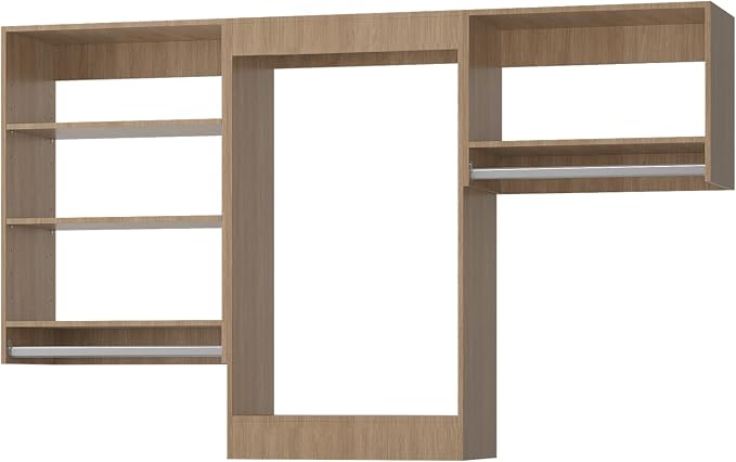 ROOMTEC Modular Closet System, 96" Closet Organizer with Hanging Rods, Wall-Mounted Wooden Tower for Walk-In Closets, Wardrobe Storage Kit, Wood