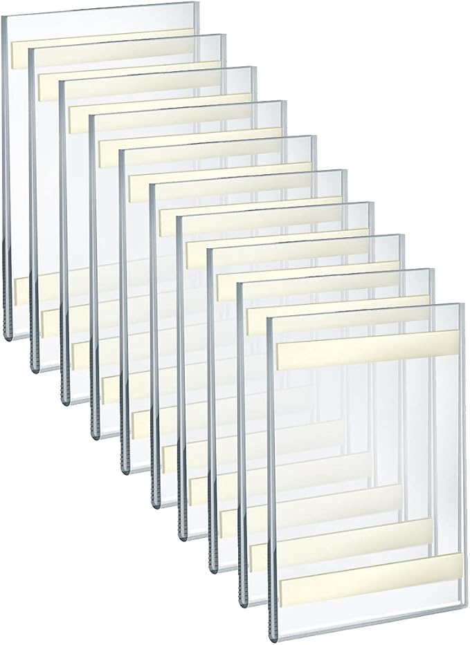 Azar Displays 122027 Self Adhesive Clear Acrylic Wall Sign Holder Frame 5" W x 7" H Portrait/Vertical, 10-Pack