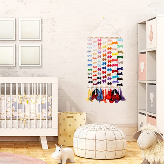 kangaroo Bows Holder Headband Organizer for Baby Girls Nursery Decor | Large Capacity | Wall Hanging-15"L x 27"H | Easy to Grab | Nursery Essentials | Baby's bows&headbanfs Organizer