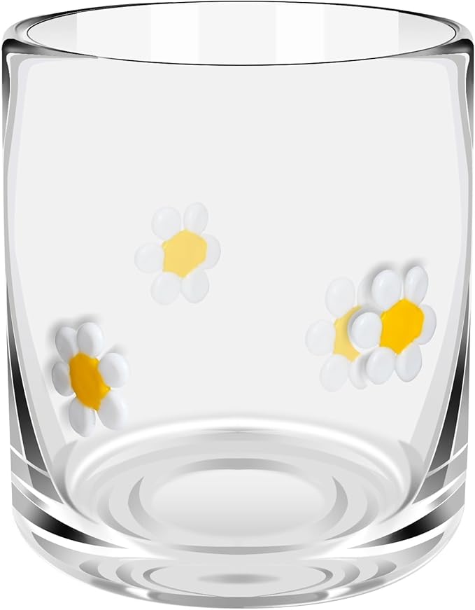 14 Ounce Icon Juice Glasses, Aesthetic Cocktail & Old Fashioned Drinking Glasses, Iconic Clear Glass Cups for Women, Sister, Friend & Party Gifts (Daisy)
