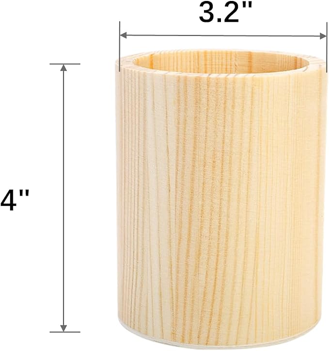 Yopay 12 Pack Wood Pen Holder, 4 Inch Round Pencil Holder, Unfinished Wooden Vase, Desk Organizer Cups for Makeup Brush, Homemade DIY Crafts, Home School Office Supplies, Wedding Centerpieces Decor