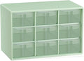 Small Drawer Organizer for Desk, 7.1" x 3. 8" x 4.6" Mini Desktop Drawer Organizer with 9 Clear Drawers, Plastic Desktop Craft Storage Box for Desk Office School Home (Green)