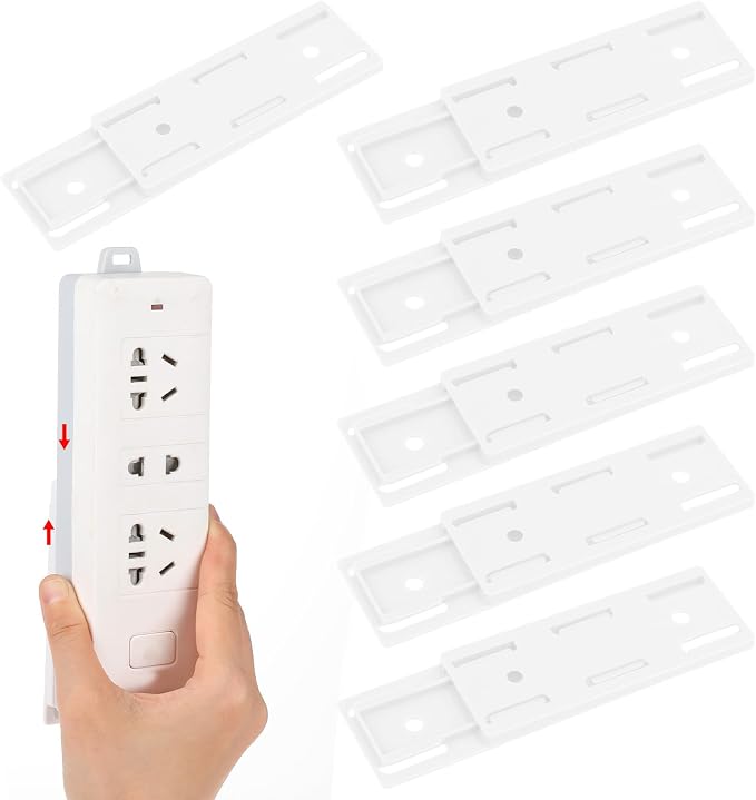 6 Pcs Power Strip Holder, Self-Adhesive Socket Holder for Wall & Desk, Punch-Free Surge Protector Mount, Space Saving Cable Management for Home, Kitchen & Office (White)