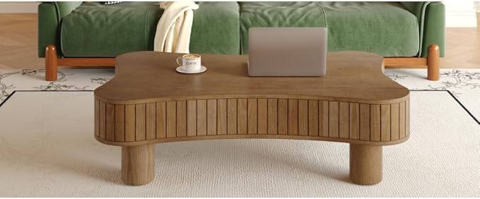 Lift Top Coffee Table with Hidden Storage Fluted Panel Silent Hydraulic Lift Curved Corners (Walnut)