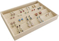 Premium Grade Beige Velvet Jewelry Organization Tray for Earrings Drawer Insert Stackable Closet Organizer