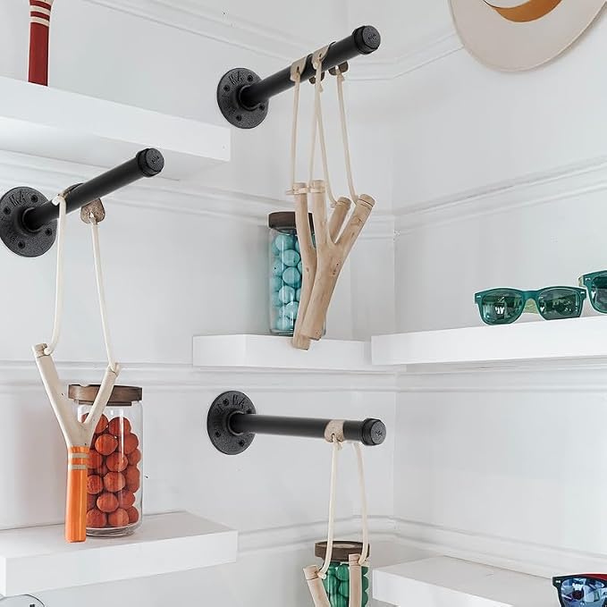 6 Inch Black Industrial Pipe Floating Clothing Rack Wall Mounted, Heavy Duty Garment Rack for Hanging Clothes, Multi-purpose Hanging Rod for Closet Storage, 4 Pack
