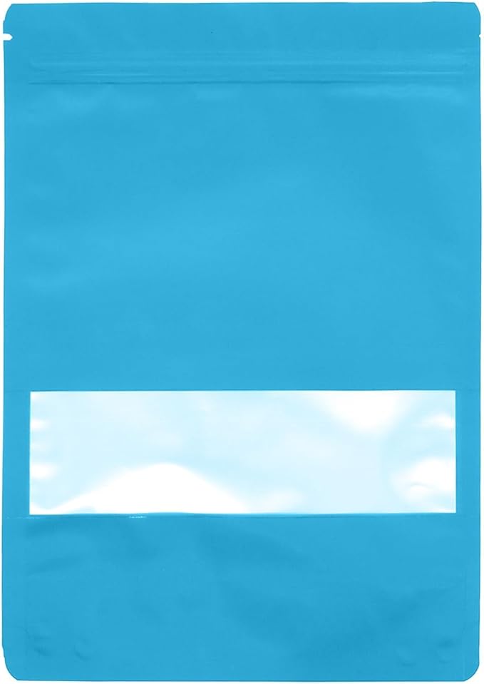 50PCS Foil Pouch Mylar Bags with Clear Window,ULIFESTAR Stand Up Sealable Bags with Tear Notches,Resealable for Food,Party Favors,Gift Packaging and Small Business(18 * 26cm/7.09 * 10.24",Blue)