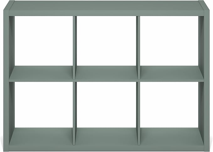 Furinno Cubicle 6-Cube Book Shelf, Extra Thick Frame Bookshelf, Sage Green | 14.6" x 44" x 30", Horizontally & Vertically Reversible Bookcase with Open Back, for Living Room, Bedroom, Home Office