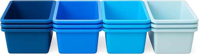 Zonon 12 Pcs Plastic Cubby Storage Bin Back to School Classroom Cubby Organization Storage Container with 1 Pack Self Adhesive Label for Office School Library(Blue Color,11.61 x 7.68 x 4.92)