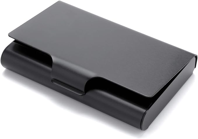 MaxGear Aluminum Business Card Holder Black | Slim Portable Metal Business Card Case Wallet Name Cards Holder, Lightweight Professional Card Holder for 22-30 Cards