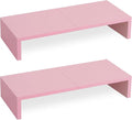 TEAMIX 2 Pack Pink Monitor Riser-20L inch, Cute Monitor Stand for Desk, Wood Sturdy TV/Screen/PC/Printer/Laptop Riser, Computer Shelf with Storage Desktop Organizer for Home Office