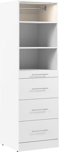 Bestar 25W x 25D Modular Closet Organizer System Tower, Reach-in Closet or Walk-in with LED Light, Shelves, and 4 Drawers, Slab Style, Florence Collection, White