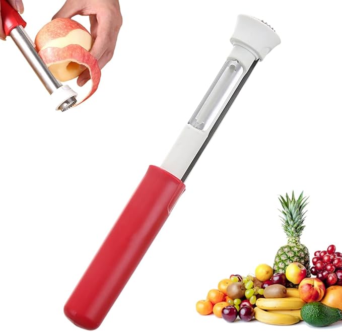 2 in 1 Apple Corer and Peeler Tool, 2026 Upgrade Stainless Steel Red Bell Pepper Seed Corer, Multi-Purpose Apple Corer for Home Kitchen, Vegetable Fruit Kitchen Gadget (1, Red)