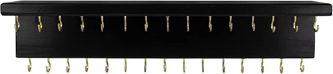 SANY DAYO HOME Black Necklace Holder Jewelry Organizer with 30 Hooks, 15 x 3 x 4 inches Wall Mount Rustic Pine Wood Shelf for Necklace, Hair Bow Storage