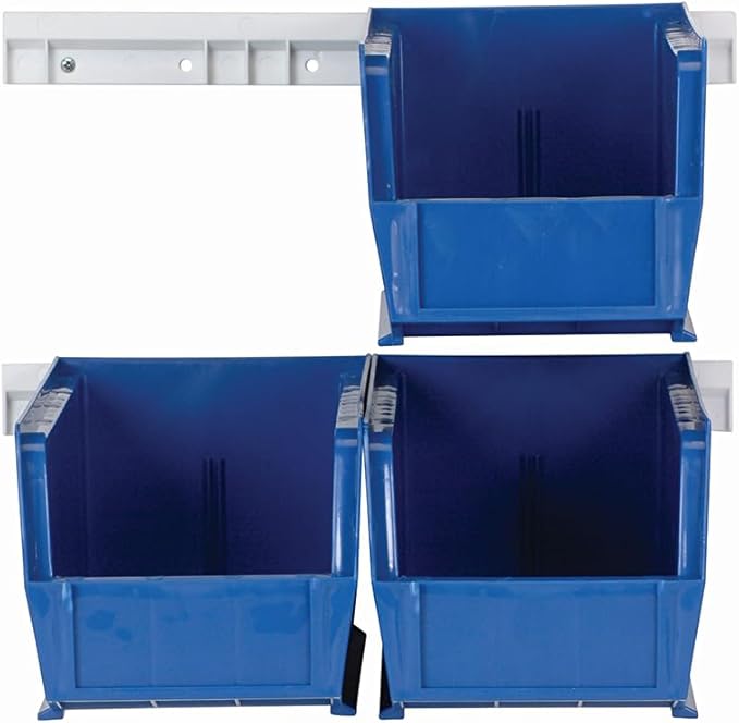 QUANTUM STORAGE SYSTEMS HNS230BL Solid Wall Mounted Rails 2 Shelves 11" H x 12" W x 11" D with 6 Blue Bins 11" L x 6" W x 5" H