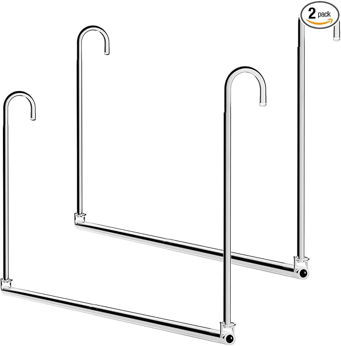 Closet Hanging Rod, Adjustable Width and Height Chrome | Space-Saving Clothes Hanging Bar，Heavy Duty Closet Hanging Organizer Closet Extender Hanging Rod Double Hanging Rod ,2 Pack