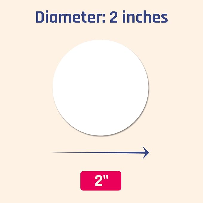 2 inch Round Labels Printable Circle Stickers - 8.5" x 11", 200 Sheets | Laser/Inkjet Printing, comes with Print Templates