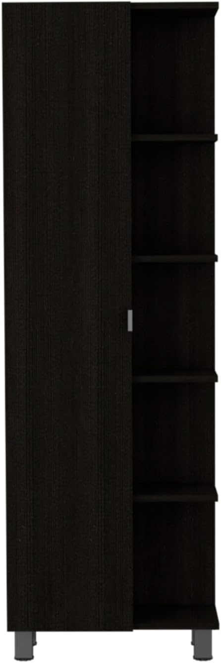 Hassyee Modern Design Linen Cabinet with Four Exterior Open Shelves for Generous Storage, Floor Display Cabinet with Three Interior Adjustable Shelves