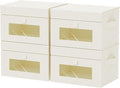 Transparent Window Storage Bin, Cube Organizer Basket with Flip-Top Lid and 2 Handles, Decorative Boxes with Cover, 4 Pack, Beige, 10.2 x 7.9 x 6.7 In, XSNY17BES-4
