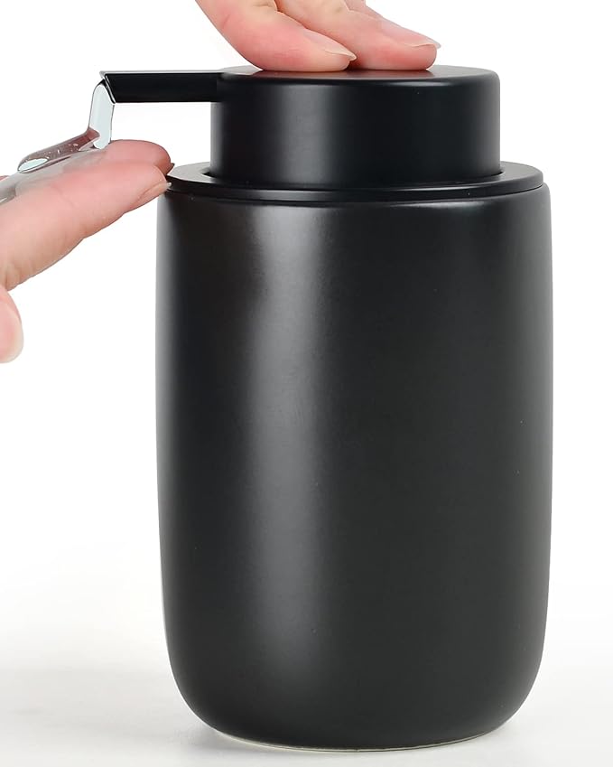 BosilunLife Lotion Pump Dispenser for Kitchen, Bathroom Countertop | Matte Black Soap Dispenser Bathroom Ceramic Dish Liquid Soap Dispenser