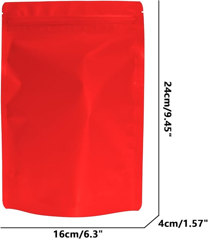 100PCS Smell Proof Resealable Pouch Bags,ULIFESTAR Aluminum Foil Flat Food Storage Bag,Sealable Pcsaging Zipper Pouches with Tear Notches for Pcsaging Lipgloss,Jewelry,etc(16 * 24cm/6.3 * 9.45",Red)