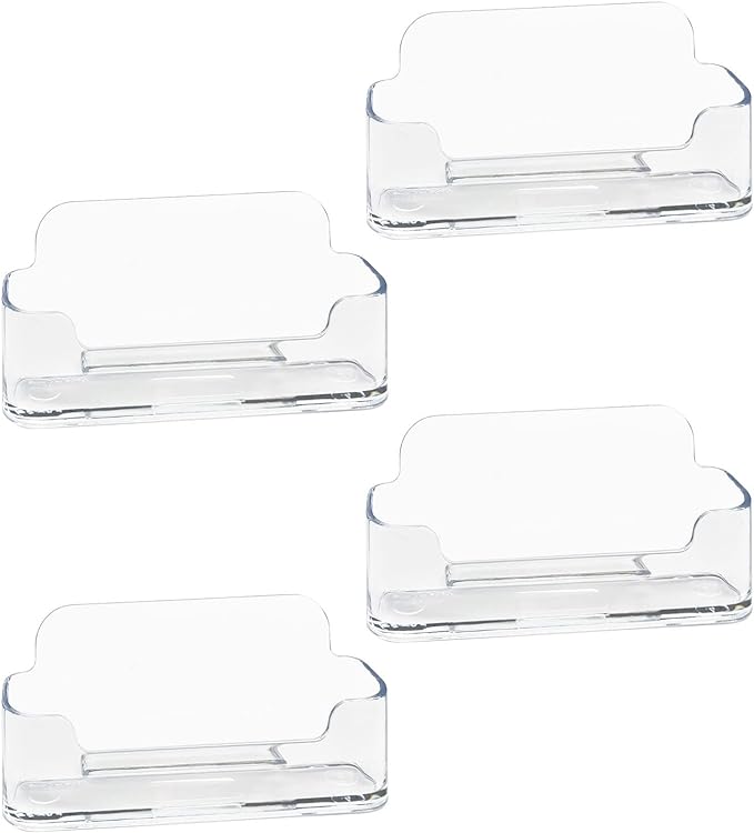 HSYMQ 4 Pack Business Card Holder for Desk, Clear Acrylic Plastic Business Cards Display Holders Stand, Fits 30-50 Business Cards