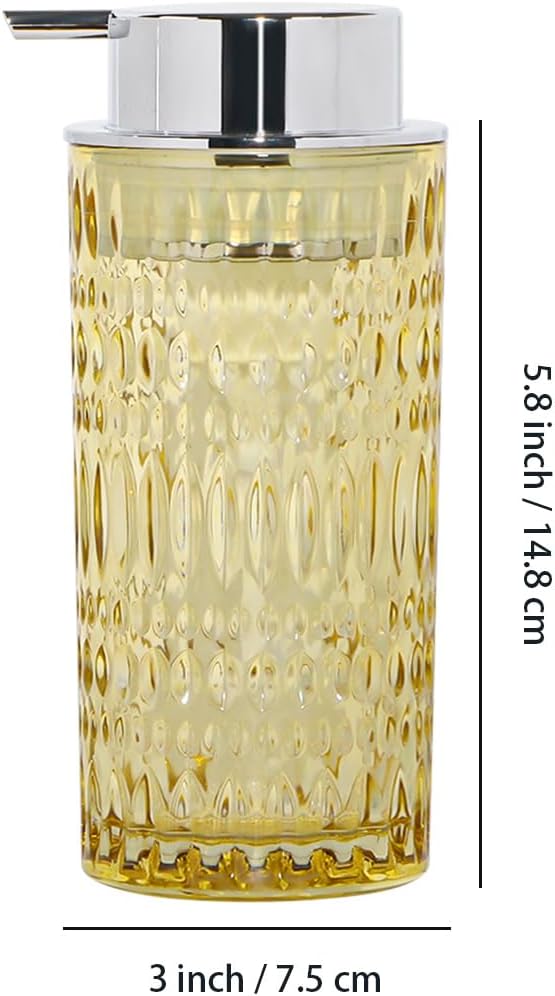 Foaming Soap Dispenser, Amber Glass Hand Soap Dispenser, 14 Oz Refillable Foam Soap Dispenser Pump Bottle Container for Bathroom Countertop Decor