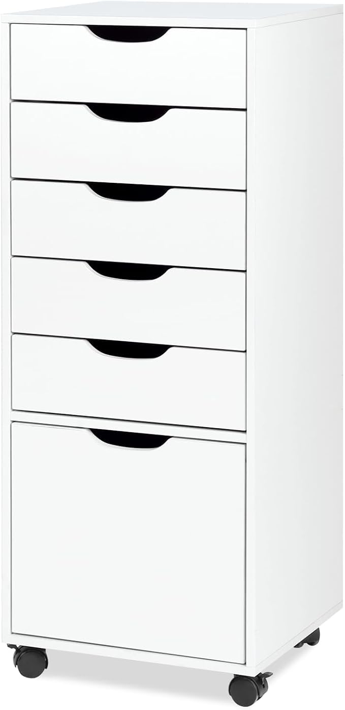 TUSY Mobile File Cabinet, 5-Drawer Storage Cabinet, Vertical Rolling Storage Organizer Chest with Wheels & Anti-Tip Kit, for Home Office, Craft Room, Bedroom, White