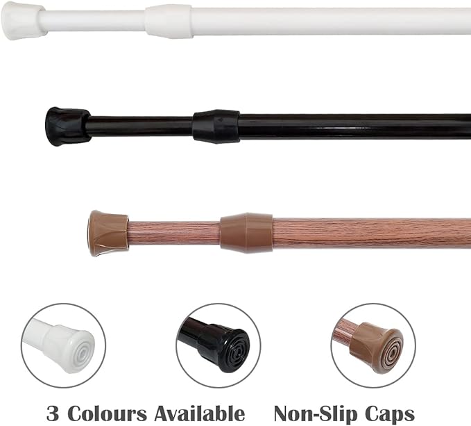 KXLife Tension Curtain Rod No Drill 16-28", Adjustable Spring Rod, 6Pcs | Oak, Expandable Tension Mounted, Renter Friendly, Non-Slip Ends, for Window, RV, Closet