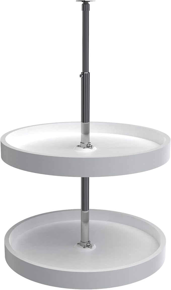 Rev-A-Shelf 20" Dual Full Circle Lazy Susan Organizer for Upper Corner Kitchen Cabinets, Plastic Home Storage 2 Tier Shelves, White, 6012-20-11-52