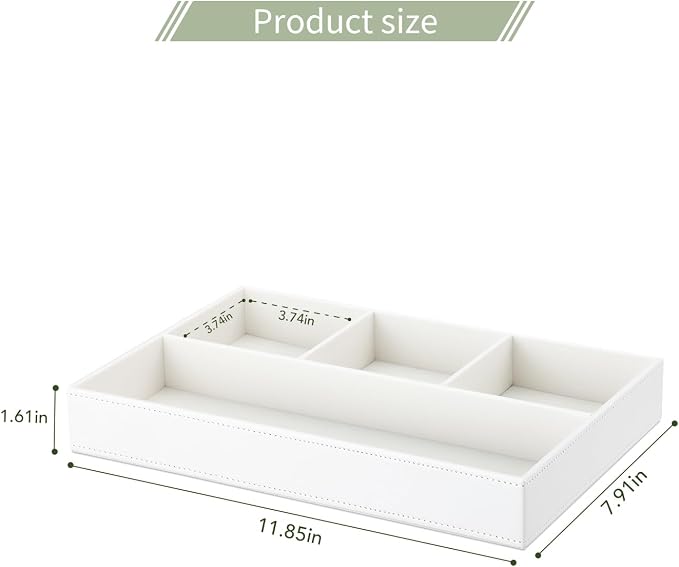 GORESE Faux Leather Valet Tray, Stackable Jewelry Trays for Dresser Table Drawer, Nightstand Organizer for Men Women, EDC Catch All Tray for Trinket, Key, Purse, Sunglass, Watch, Cologne, White