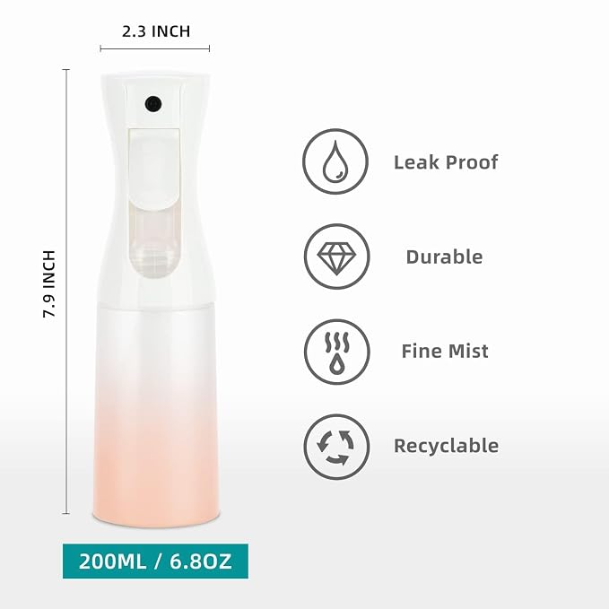 Spray Bottle for Hair (6.8OZ /200ML) Continuous Ultra Fine Mist Sprayer for Hair, Salons, Barber, Plants, Skin Care, Cleaning 1 Pack MATTE PINK