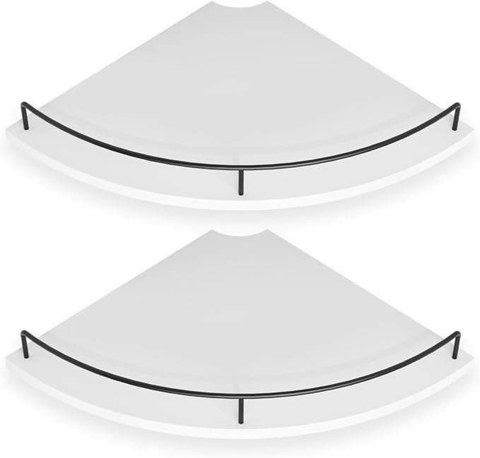 Corner Floating Shelves, Rustic Brown Wood, Set of 2, Wall Mount Storage with Guardrail for Bathroom Kitchen Living Room (White)