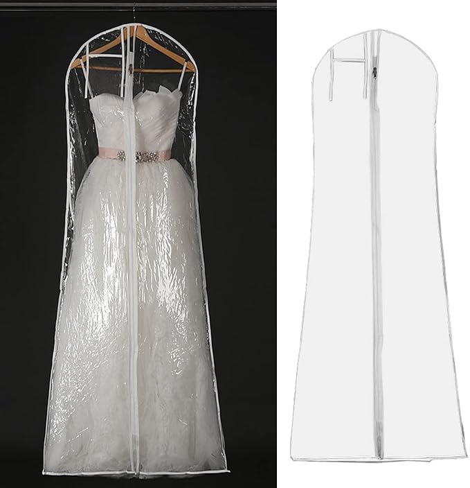 DressGarment Bag, Dirt-Proof Suit Cover Bag with Zipper for Long Dresses, Wedding Dress Garment Bag, Clear Garment Bags for Long Bridal Gown Dress Storage(180cm)